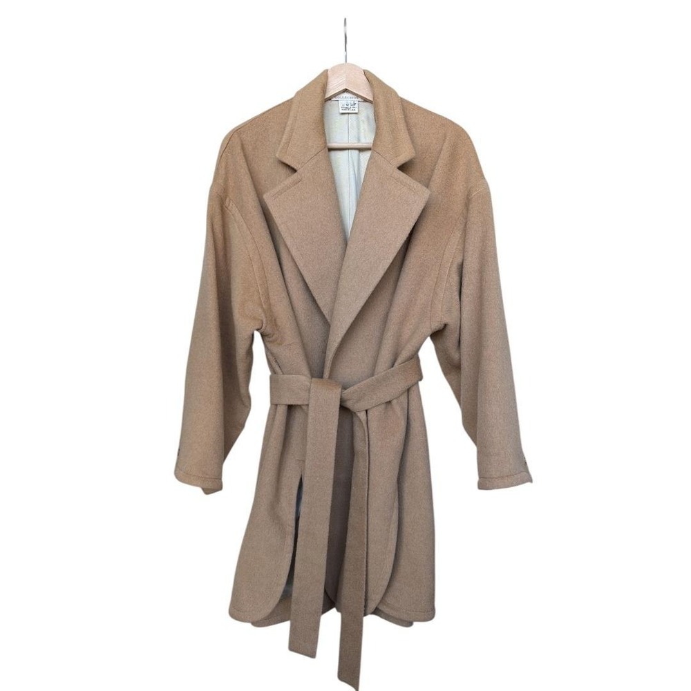 Camel Hair Vintage 90s Coat Belted Wrap Size 12 Made in USA‎ - Picture 2 of 11